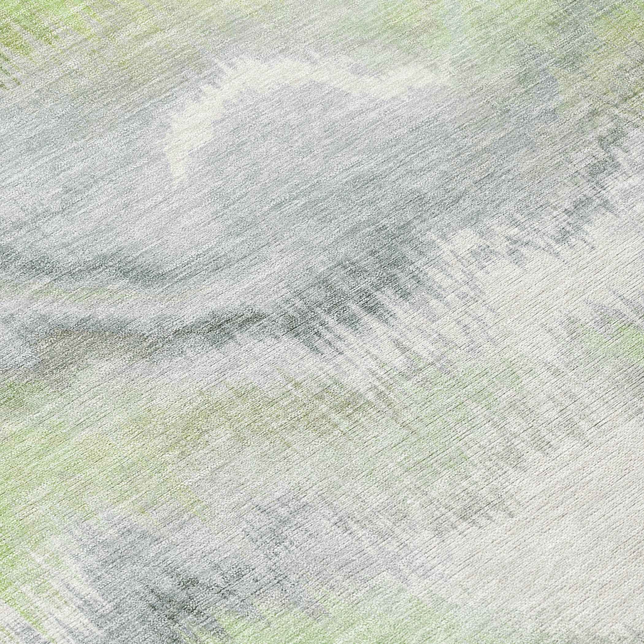 8' Artichoke Green And Ivory Round Abstract Washable Indoor Outdoor Area Rug