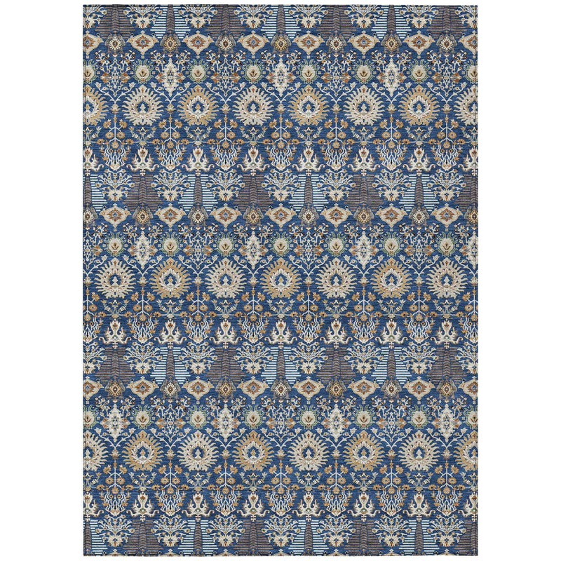 5' X 8' Navy Blue And Ivory Floral Washable Indoor Outdoor Area Rug