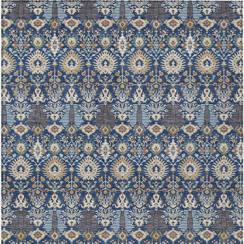 5' X 8' Navy Blue And Ivory Floral Washable Indoor Outdoor Area Rug