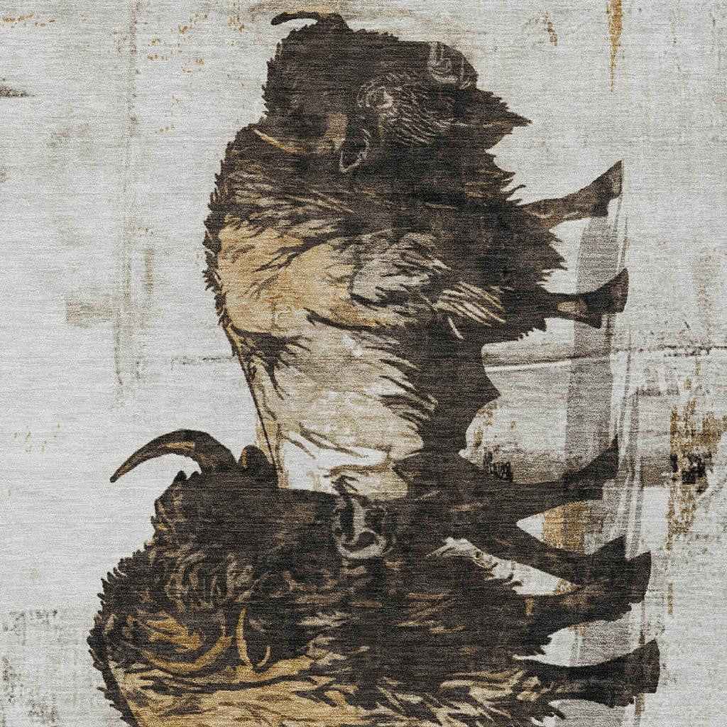 10' X 14' Beige Ivory And Charcoal Animal Print Washable Indoor Outdoor Area Rug