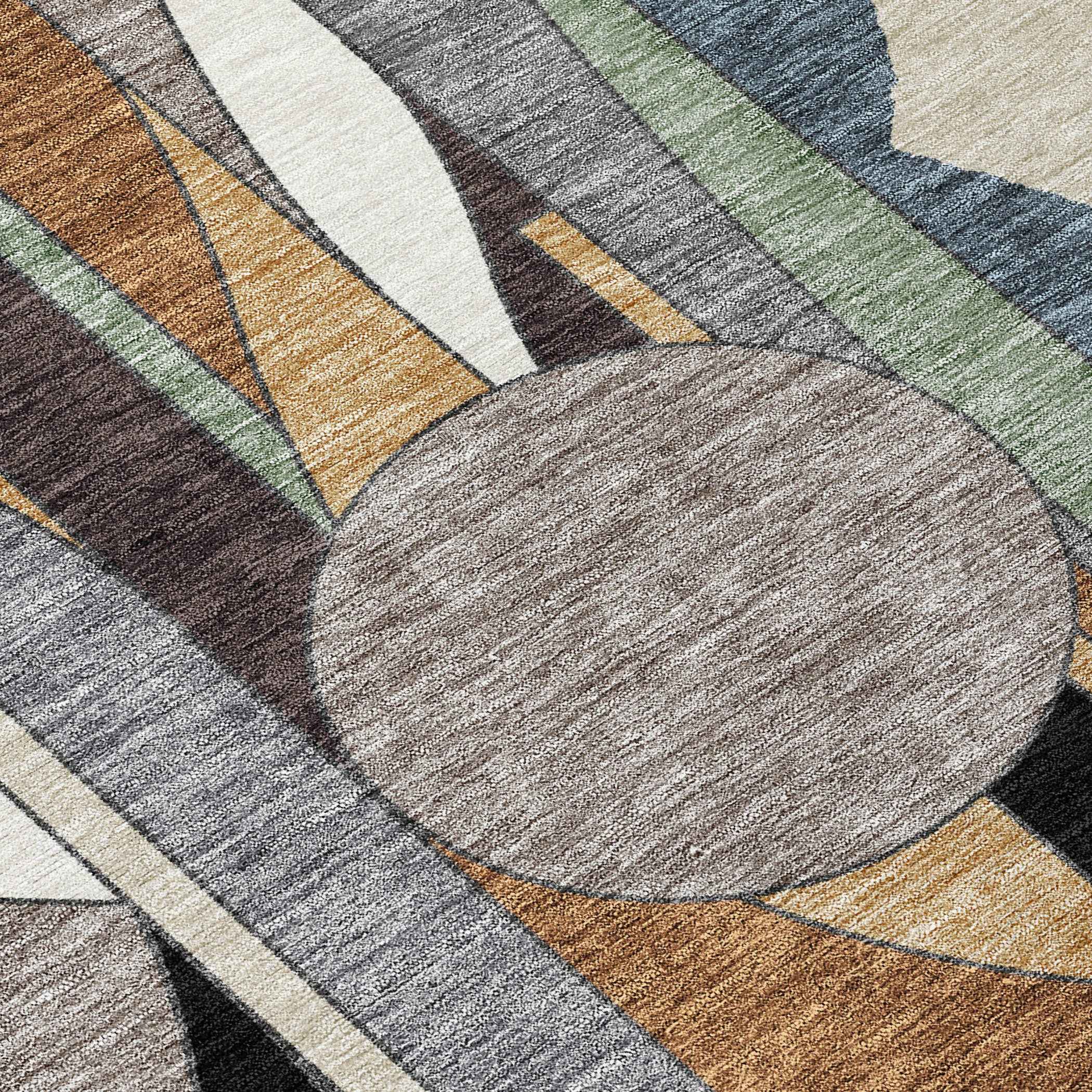 8' X 10' Gray Black And Gold Geometric Washable Indoor Outdoor Area Rug