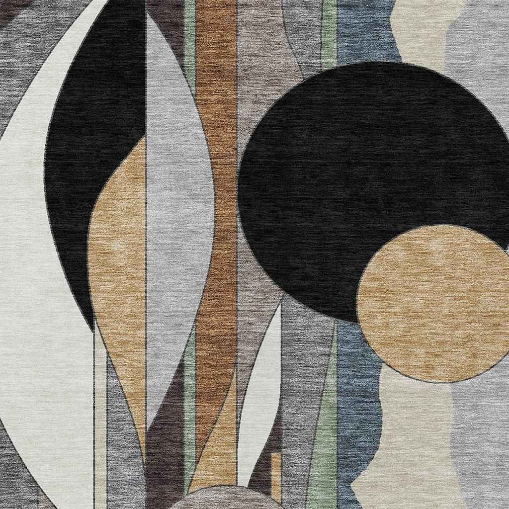 8' X 10' Gray Black And Gold Geometric Washable Indoor Outdoor Area Rug