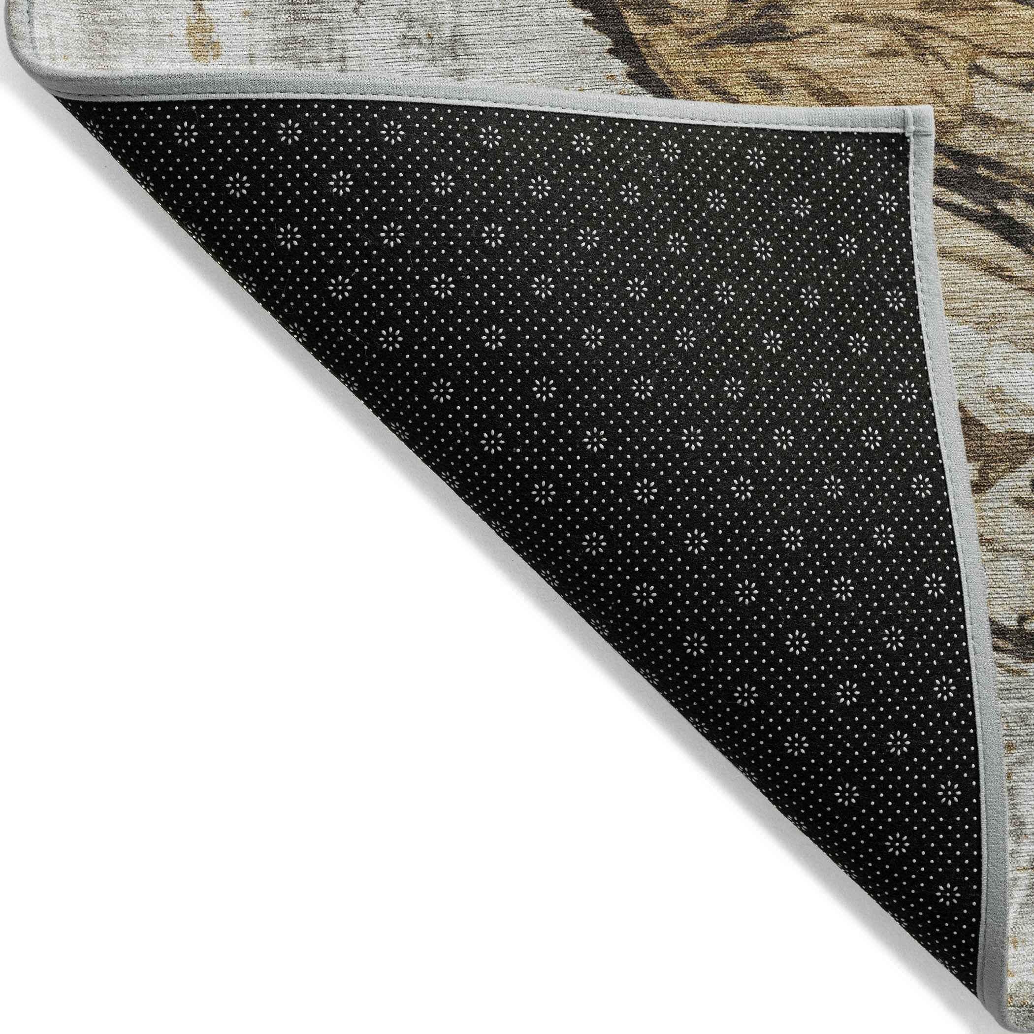 10' X 14' Beige Ivory And Charcoal Animal Print Washable Indoor Outdoor Area Rug