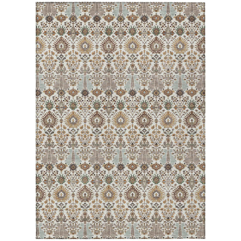 3' X 5' Ivory And Brown Floral Washable Indoor Outdoor Area Rug