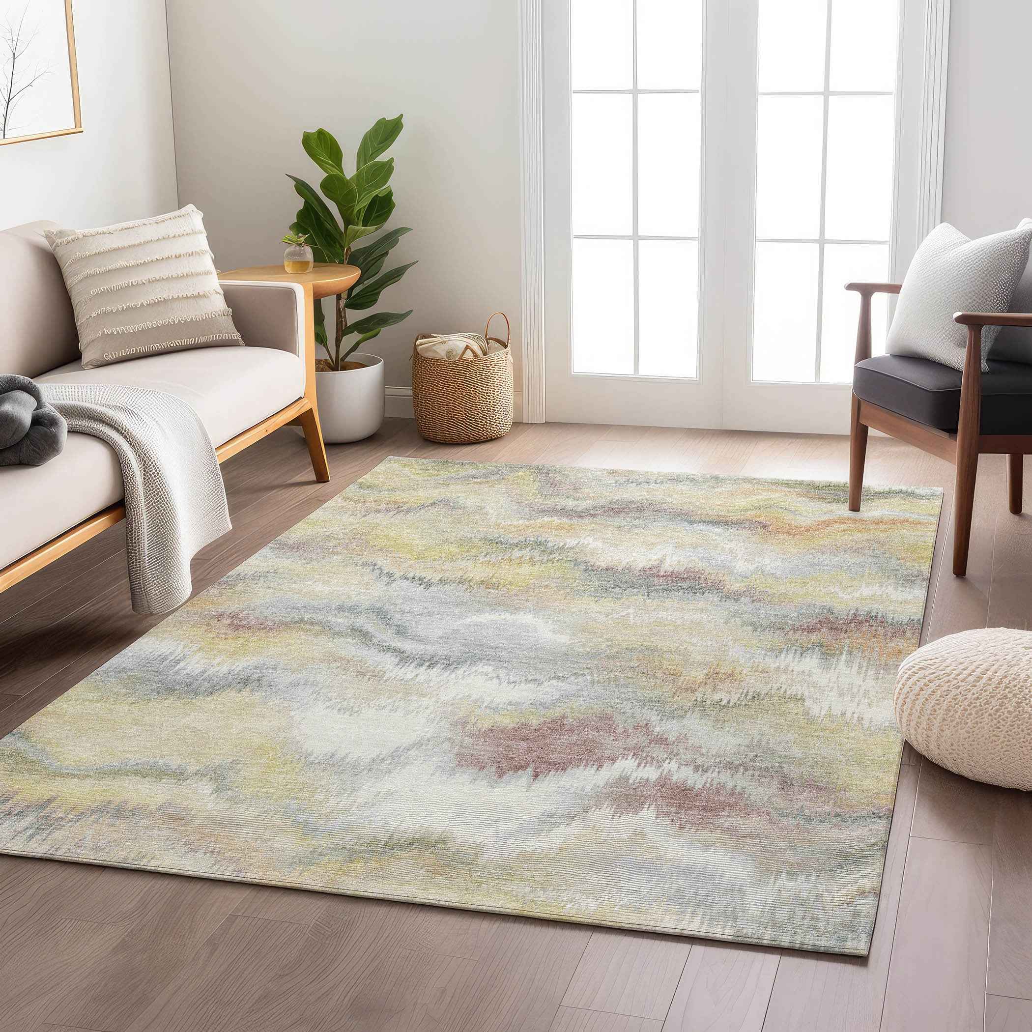 10' X 14' Beige And Ivory Abstract Washable Indoor Outdoor Area Rug