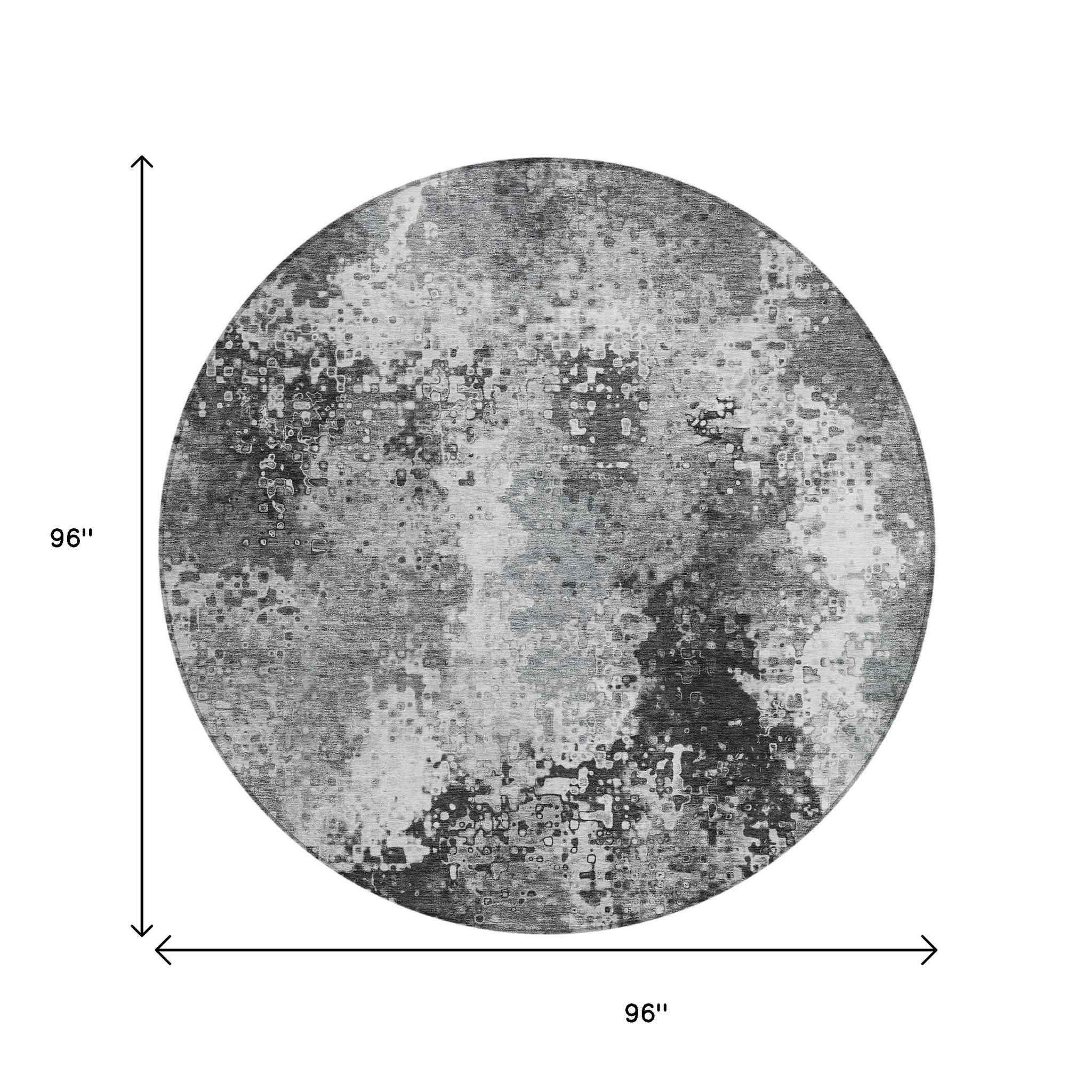 8' Gray And Silver Round Abstract Washable Indoor Outdoor Area Rug