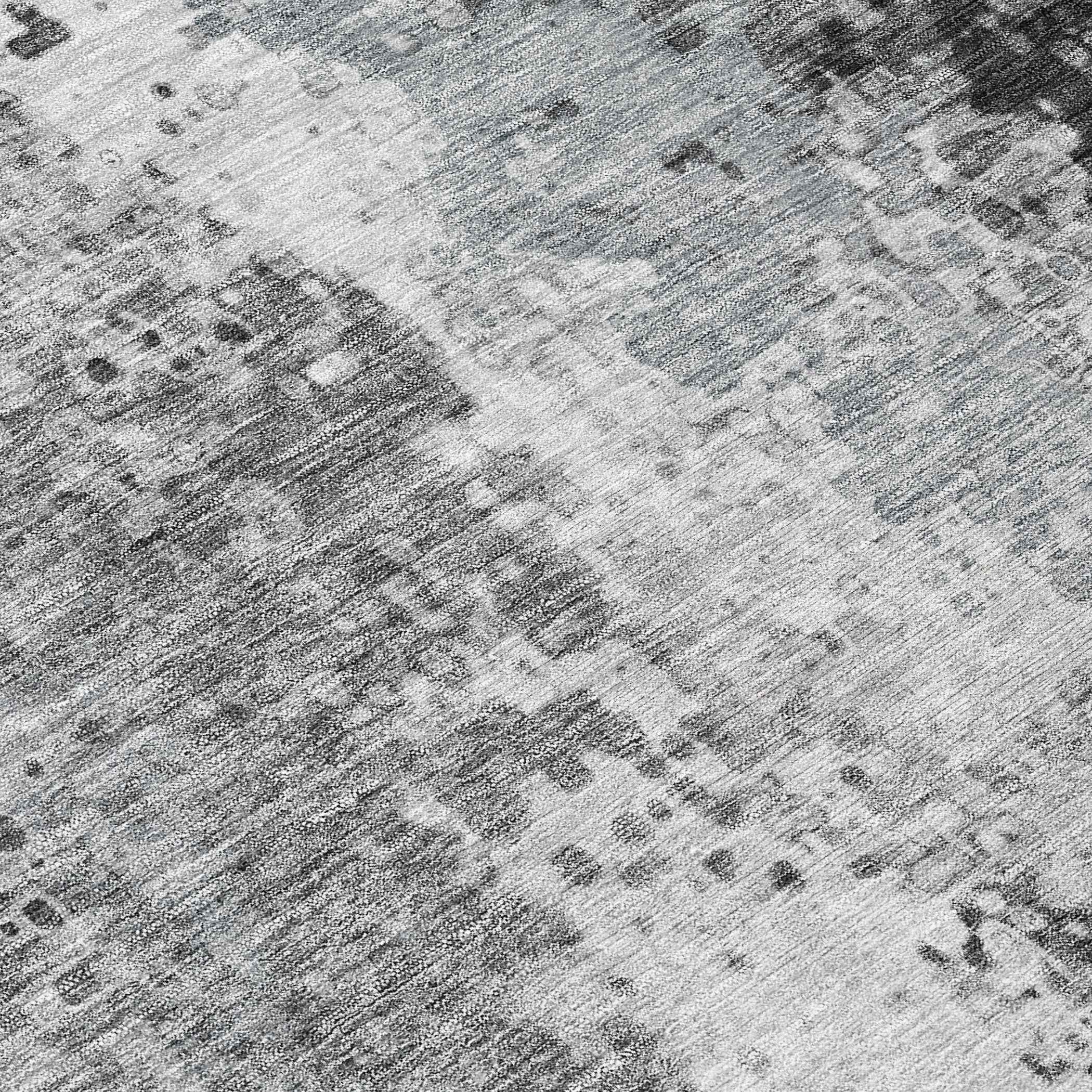 8' Gray And Silver Round Abstract Washable Indoor Outdoor Area Rug