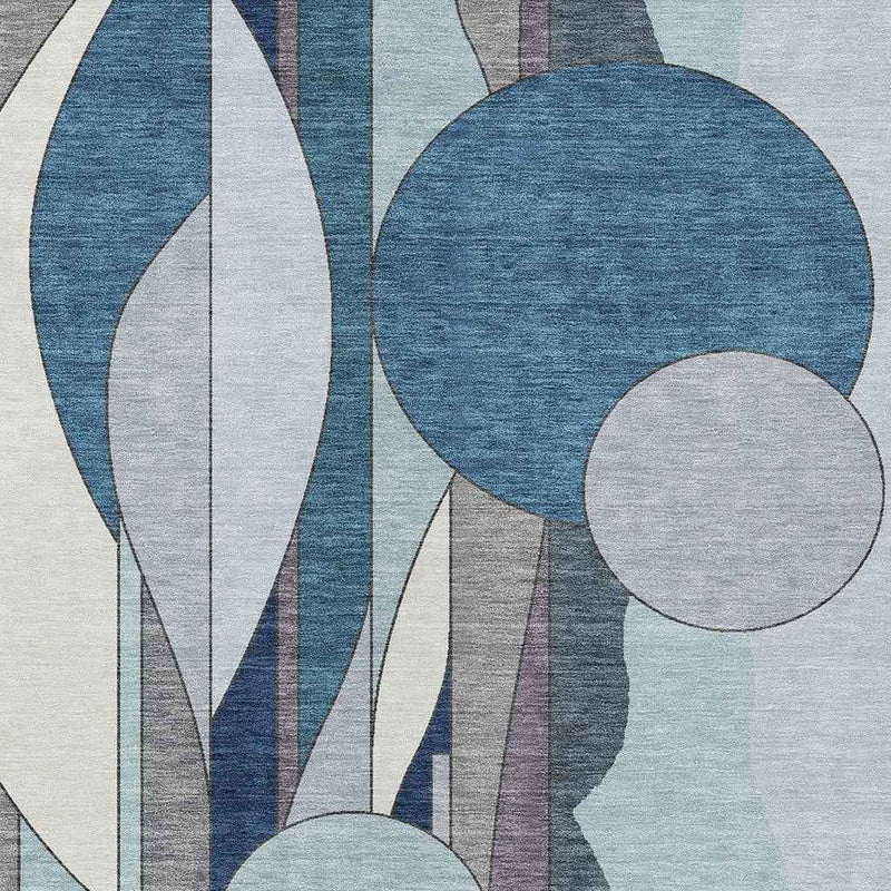 10' X 14' Blue And Ivory Geometric Washable Indoor Outdoor Area Rug