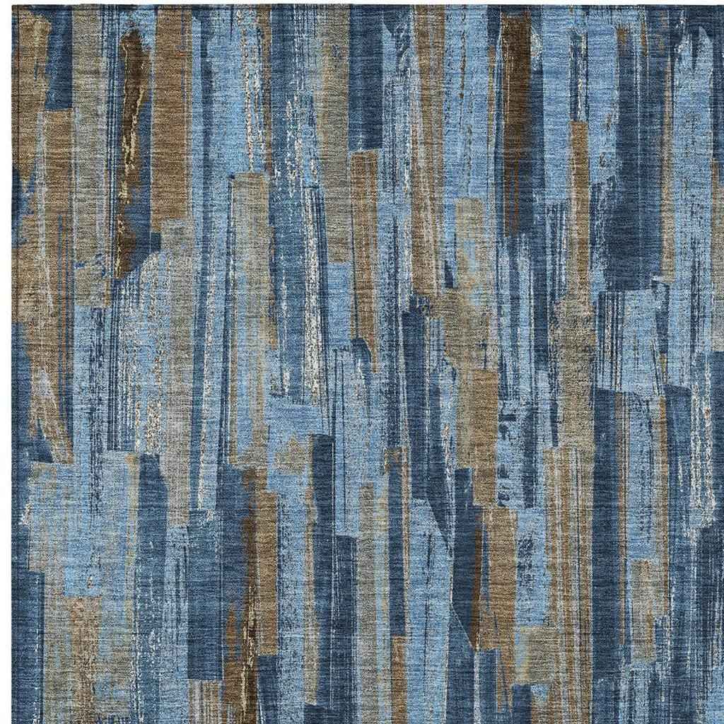 8' X 10' Navy Blue And Taupe Striped Washable Indoor Outdoor Area Rug