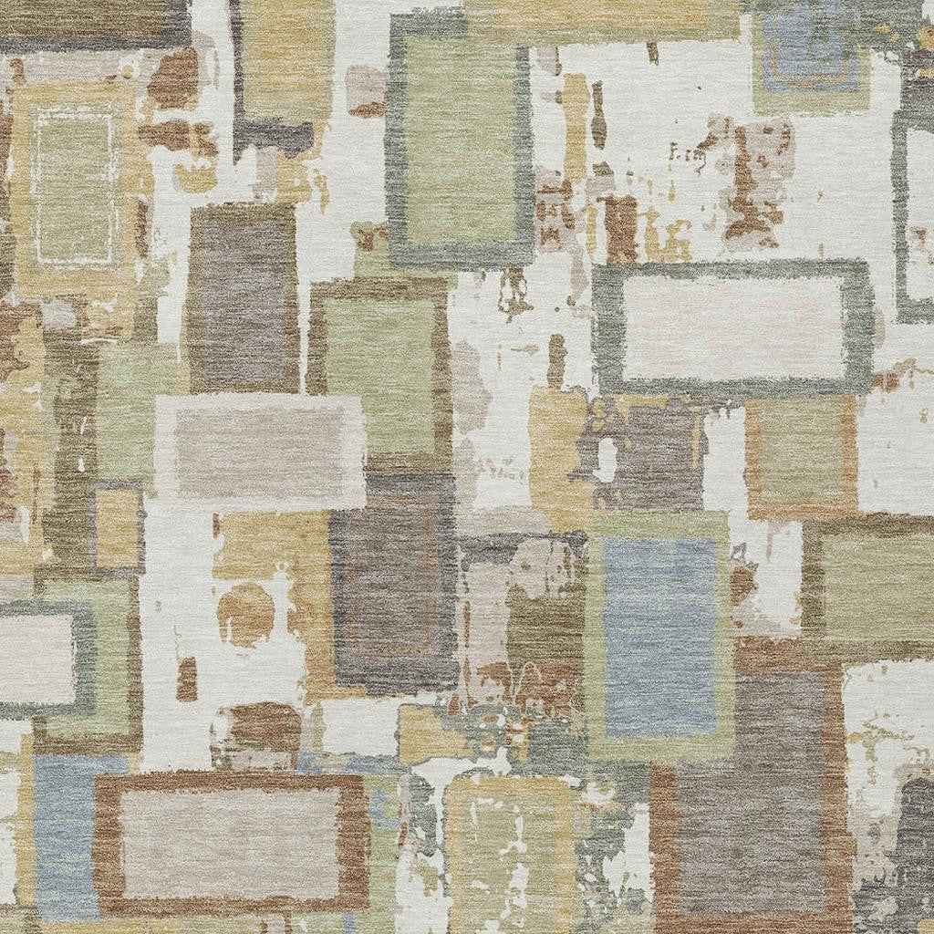 9' X 12' Ivory Gold And Blue Geometric Washable Indoor Outdoor Area Rug