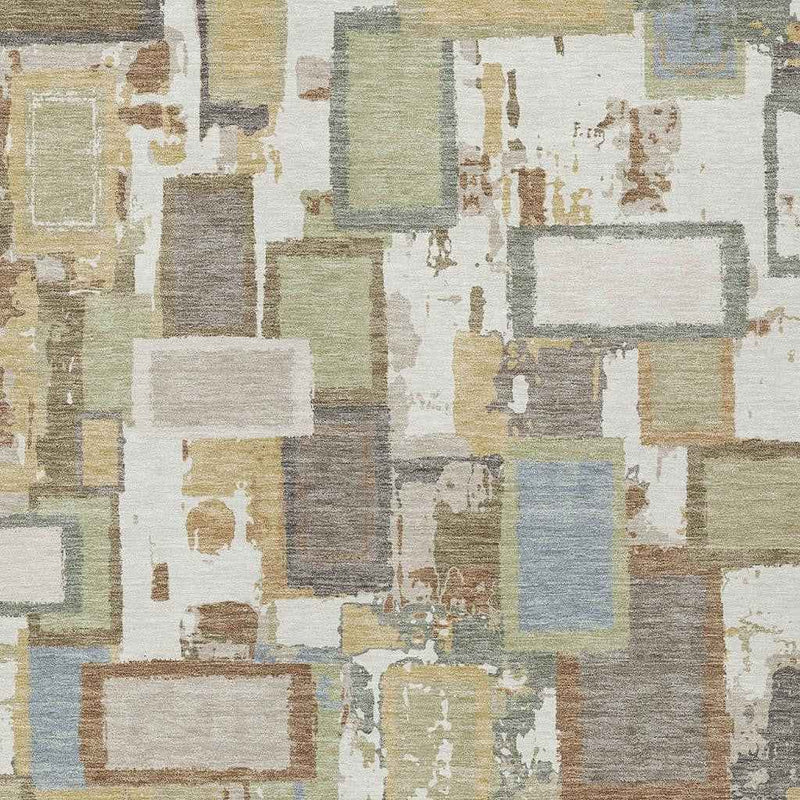 9' X 12' Ivory Gold And Blue Geometric Washable Indoor Outdoor Area Rug