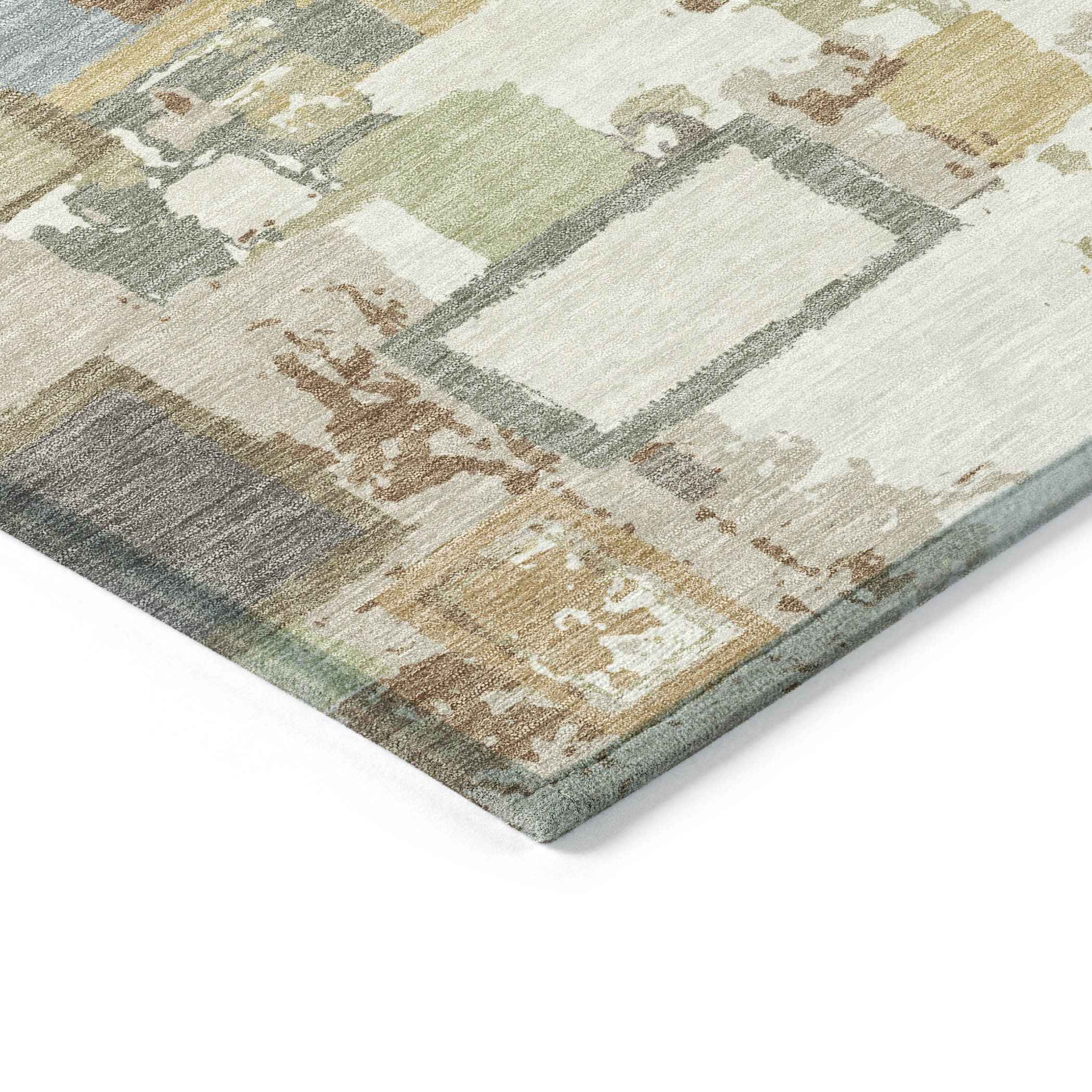 9' X 12' Ivory Gold And Blue Geometric Washable Indoor Outdoor Area Rug