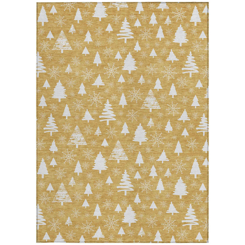 8' X 10' Gold And Ivory Botanical Leaves Washable Indoor Outdoor Area Rug