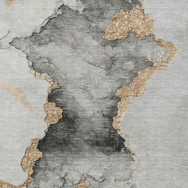 8' X 10' Gray And Gold Abstract Washable Indoor Outdoor Area Rug