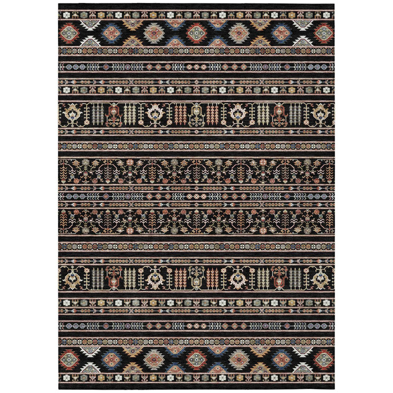 8' X 10' Black Blue And Copper Tribal Washable Indoor Outdoor Area Rug