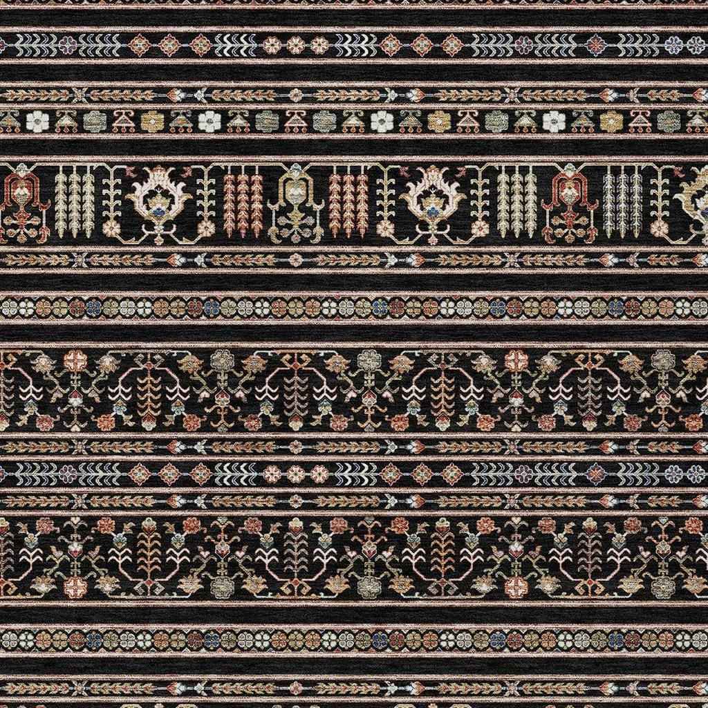 8' X 10' Black Blue And Copper Tribal Washable Indoor Outdoor Area Rug