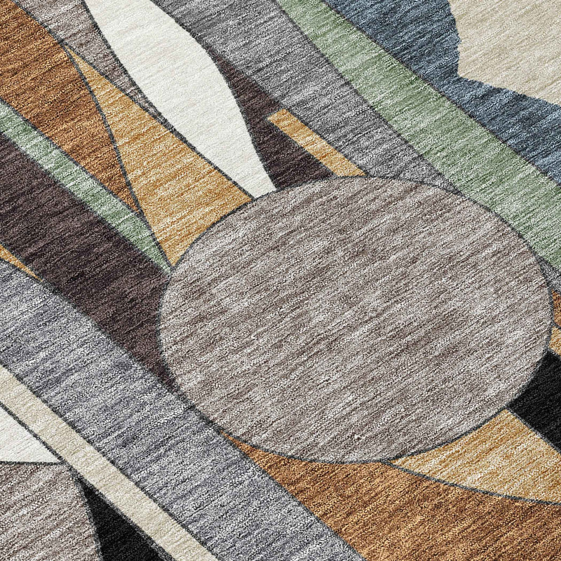 10' X 14' Gray Black And Gold Geometric Washable Indoor Outdoor Area Rug