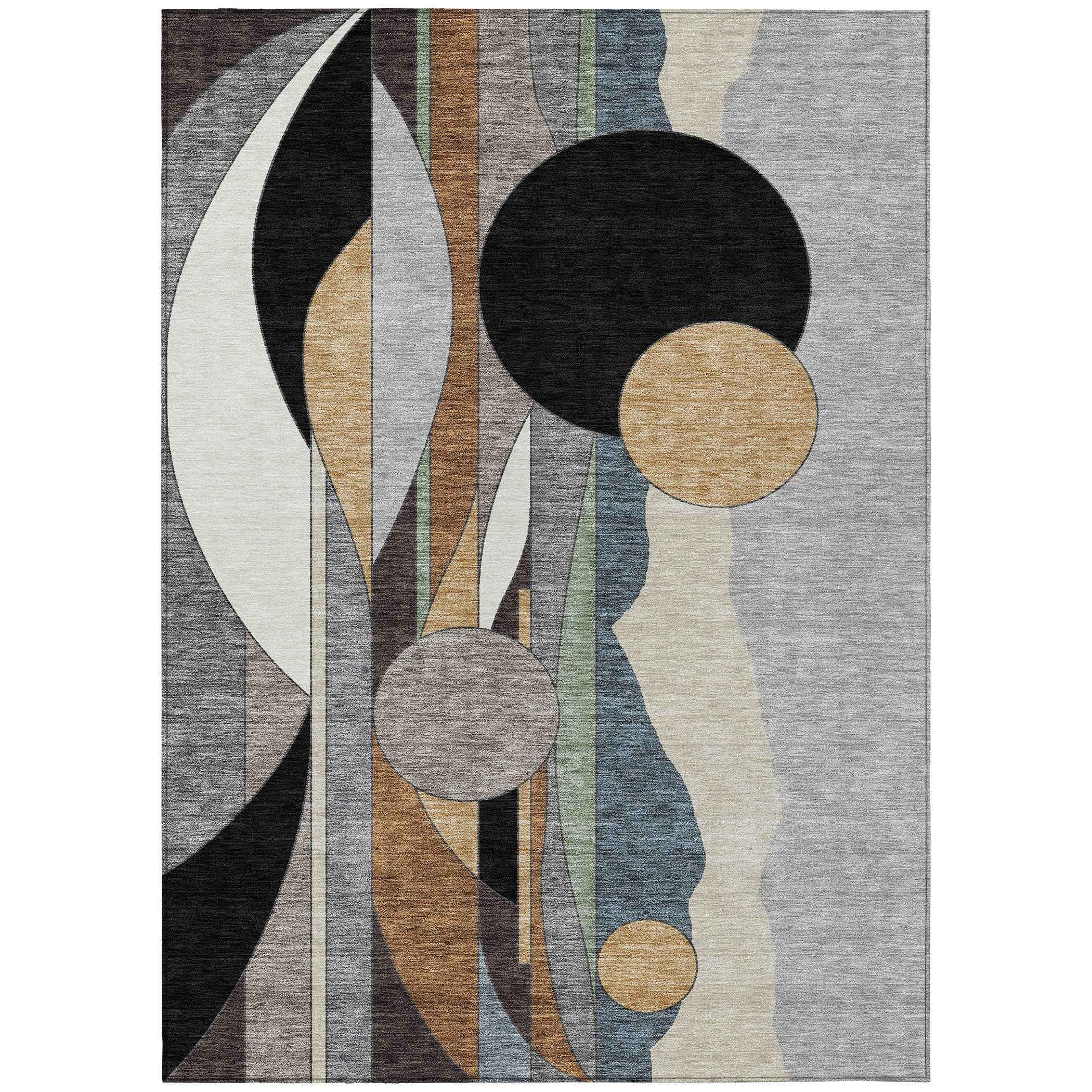 10' X 14' Gray Black And Gold Geometric Washable Indoor Outdoor Area Rug