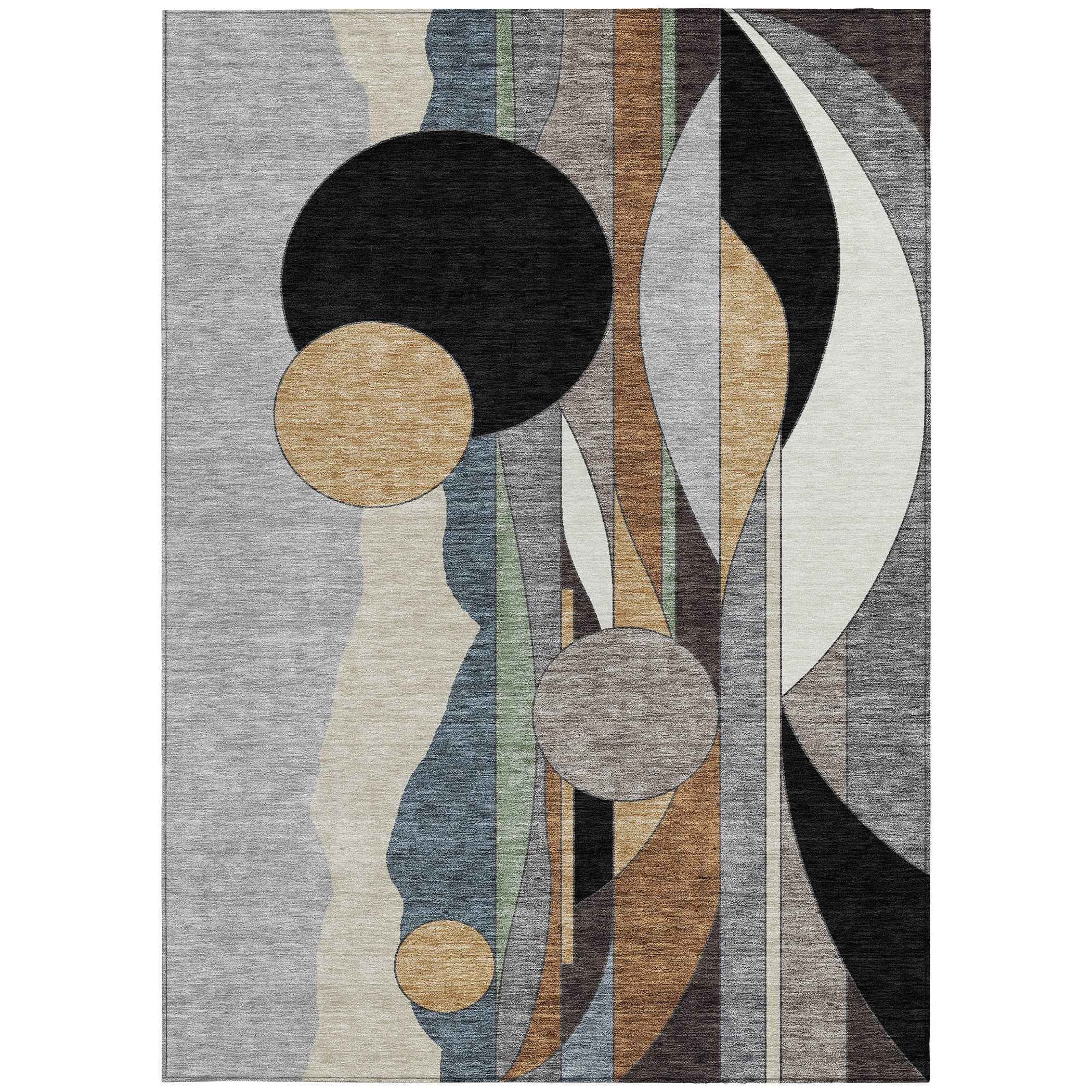 10' X 14' Gray Black And Gold Geometric Washable Indoor Outdoor Area Rug