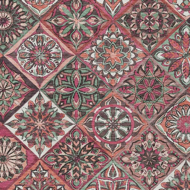 10' X 14' Blush And Green Patchwork Washable Indoor Outdoor Area Rug