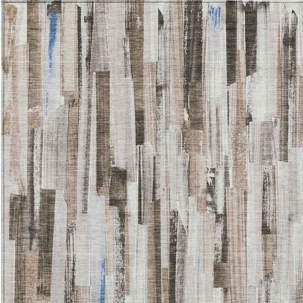 5' X 8' Khaki And Ivory Striped Washable Indoor Outdoor Area Rug