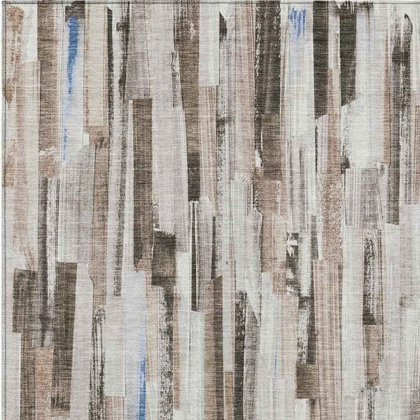 5' X 8' Khaki And Ivory Striped Washable Indoor Outdoor Area Rug