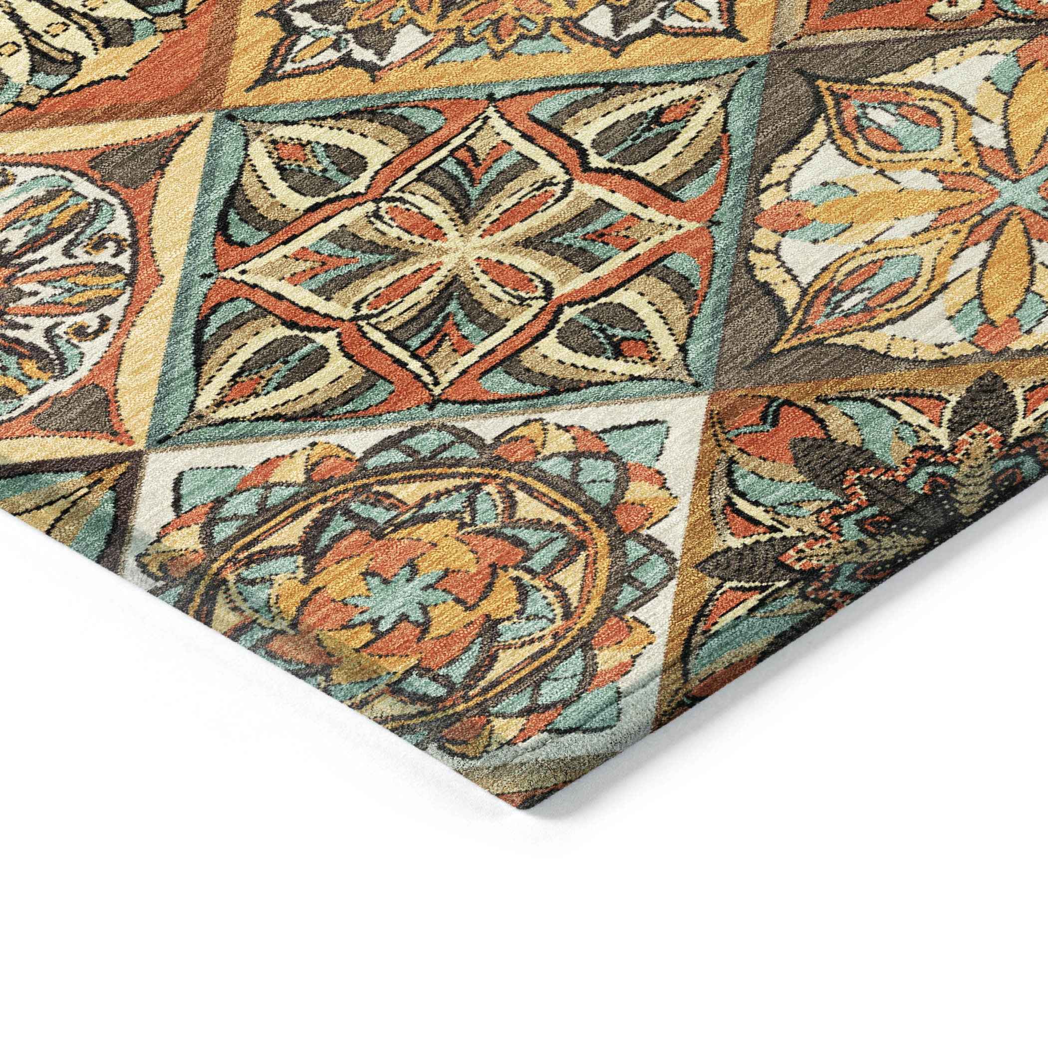 10' X 14' Gold And Orange Patchwork Washable Indoor Outdoor Area Rug