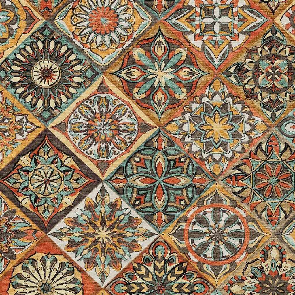 10' X 14' Gold And Orange Patchwork Washable Indoor Outdoor Area Rug