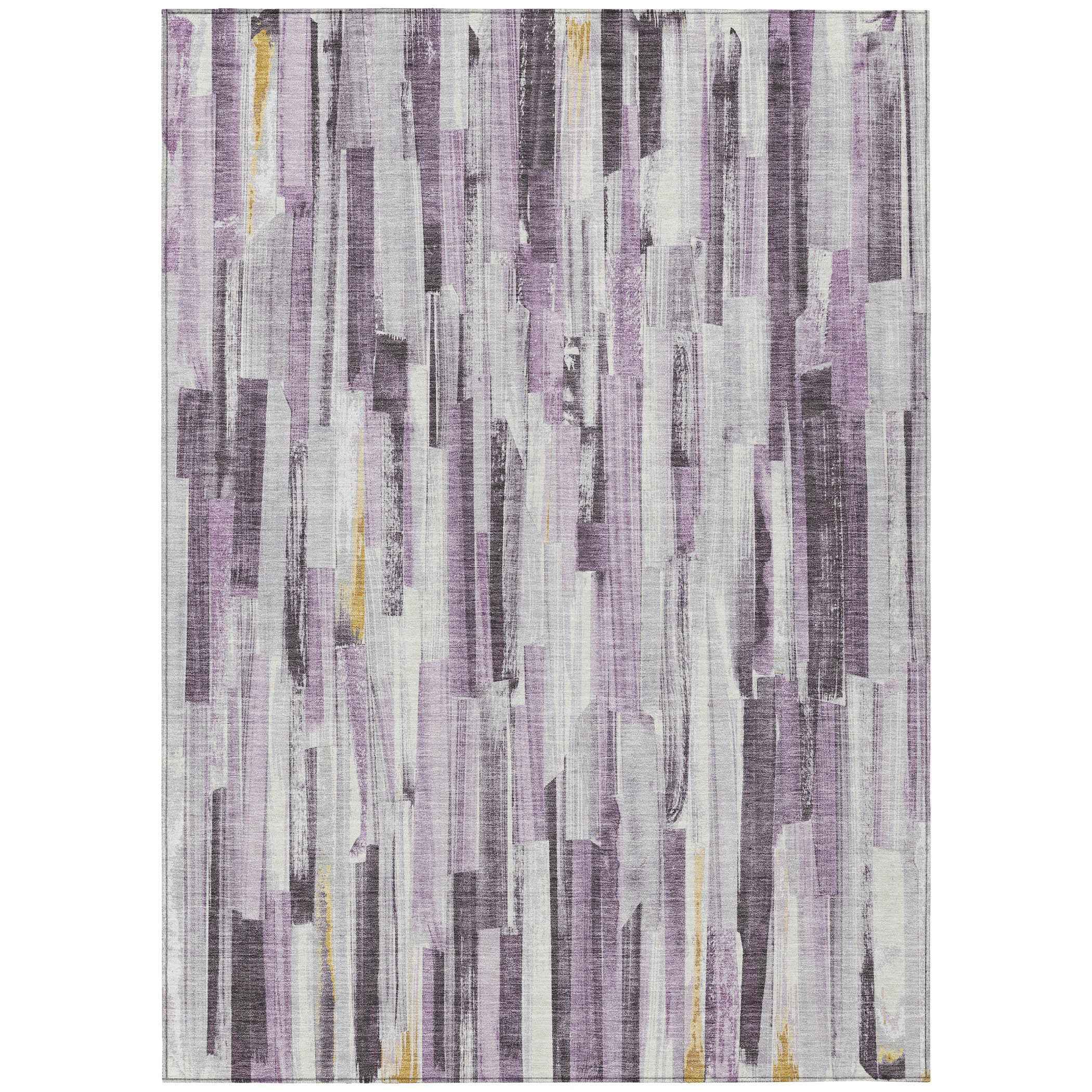 5' X 8' Lavender And Ivory Striped Washable Indoor Outdoor Area Rug