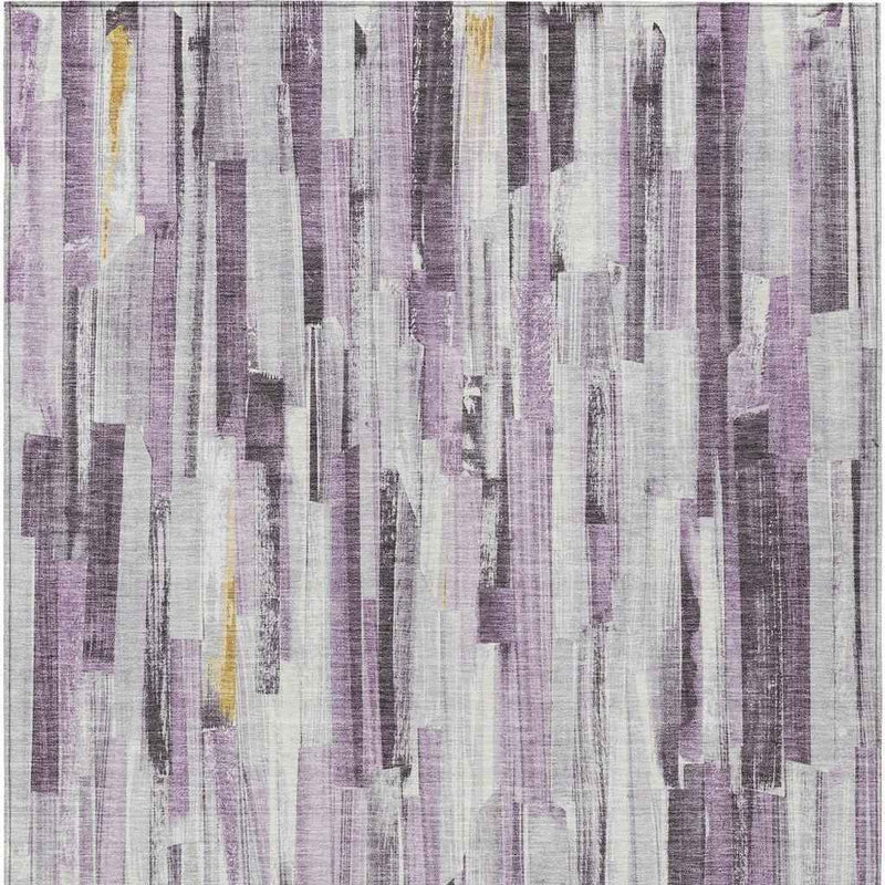 5' X 8' Lavender And Ivory Striped Washable Indoor Outdoor Area Rug