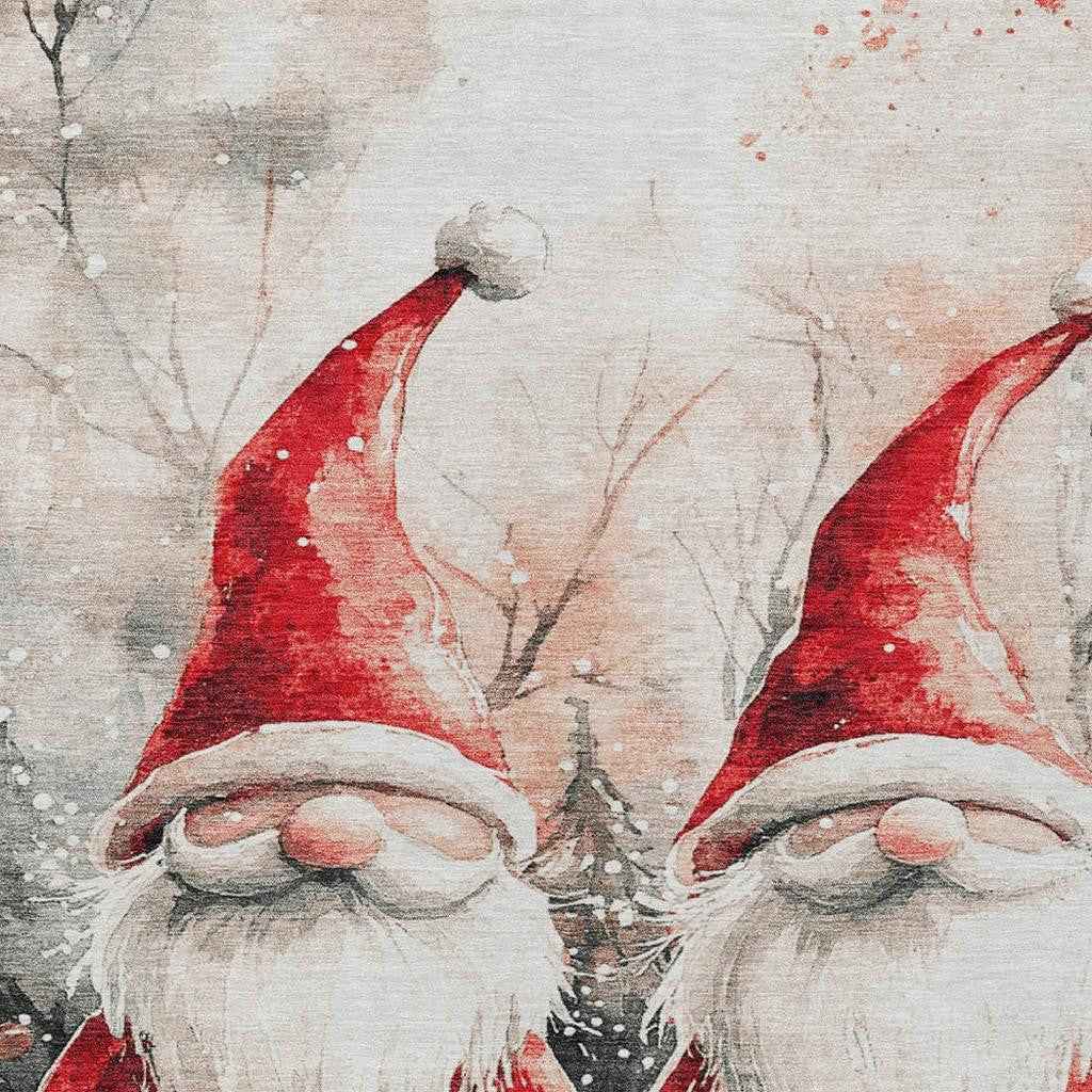 8' X 10' Ivory Red And Gray Botanical Leaves Washable Indoor Outdoor Area Rug