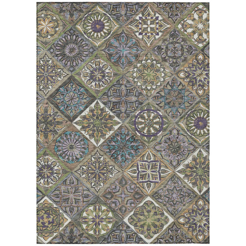 3' X 5' Taupe And Green Patchwork Washable Indoor Outdoor Area Rug