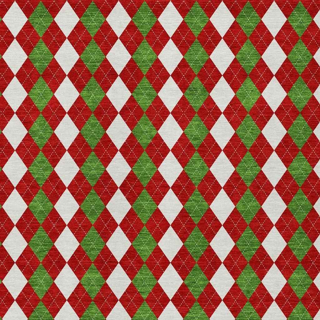 3' X 5' Red White And Green Argyle Washable Indoor Outdoor Area Rug