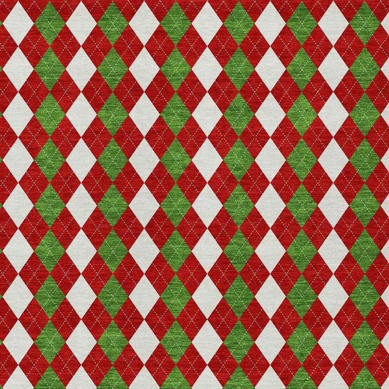 3' X 5' Red White And Green Argyle Washable Indoor Outdoor Area Rug