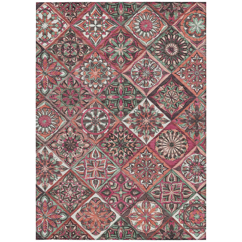 5' X 8' Blush And Green Patchwork Washable Indoor Outdoor Area Rug