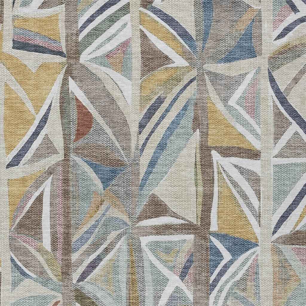 9' X 12' Taupe Ivory And Gold Geometric Washable Indoor Outdoor Area Rug