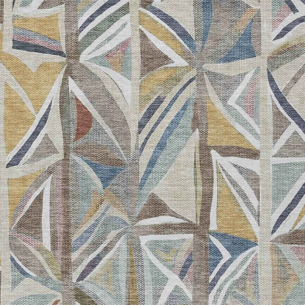 9' X 12' Taupe Ivory And Gold Geometric Washable Indoor Outdoor Area Rug