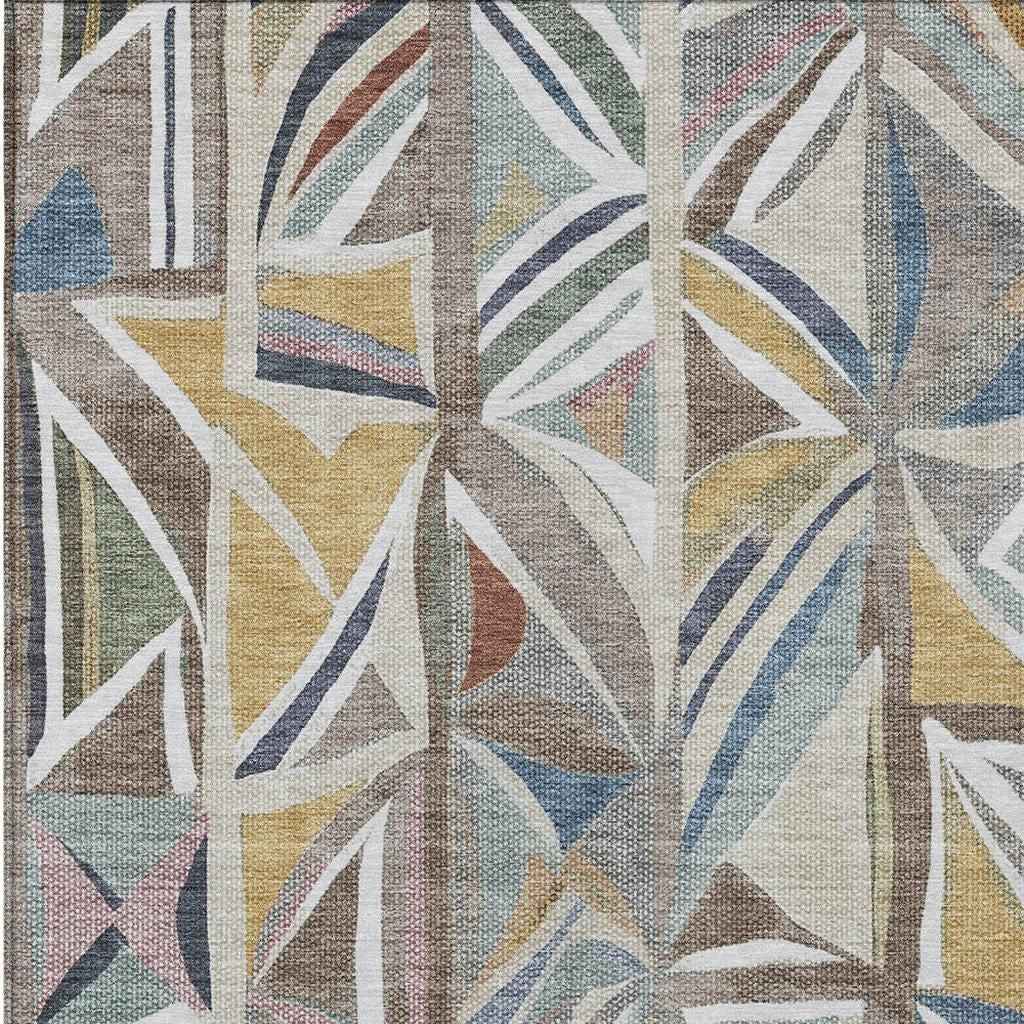 9' X 12' Taupe Ivory And Gold Geometric Washable Indoor Outdoor Area Rug