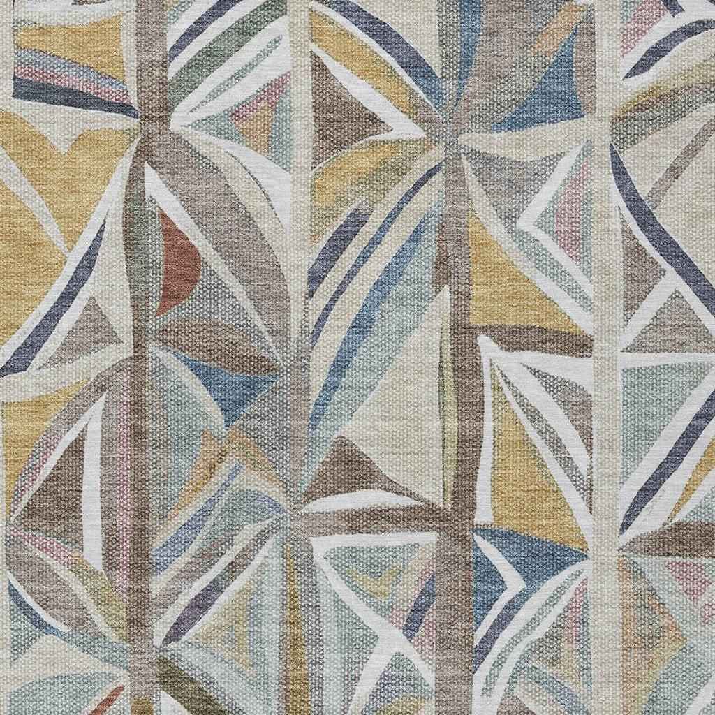 9' X 12' Taupe Ivory And Gold Geometric Washable Indoor Outdoor Area Rug