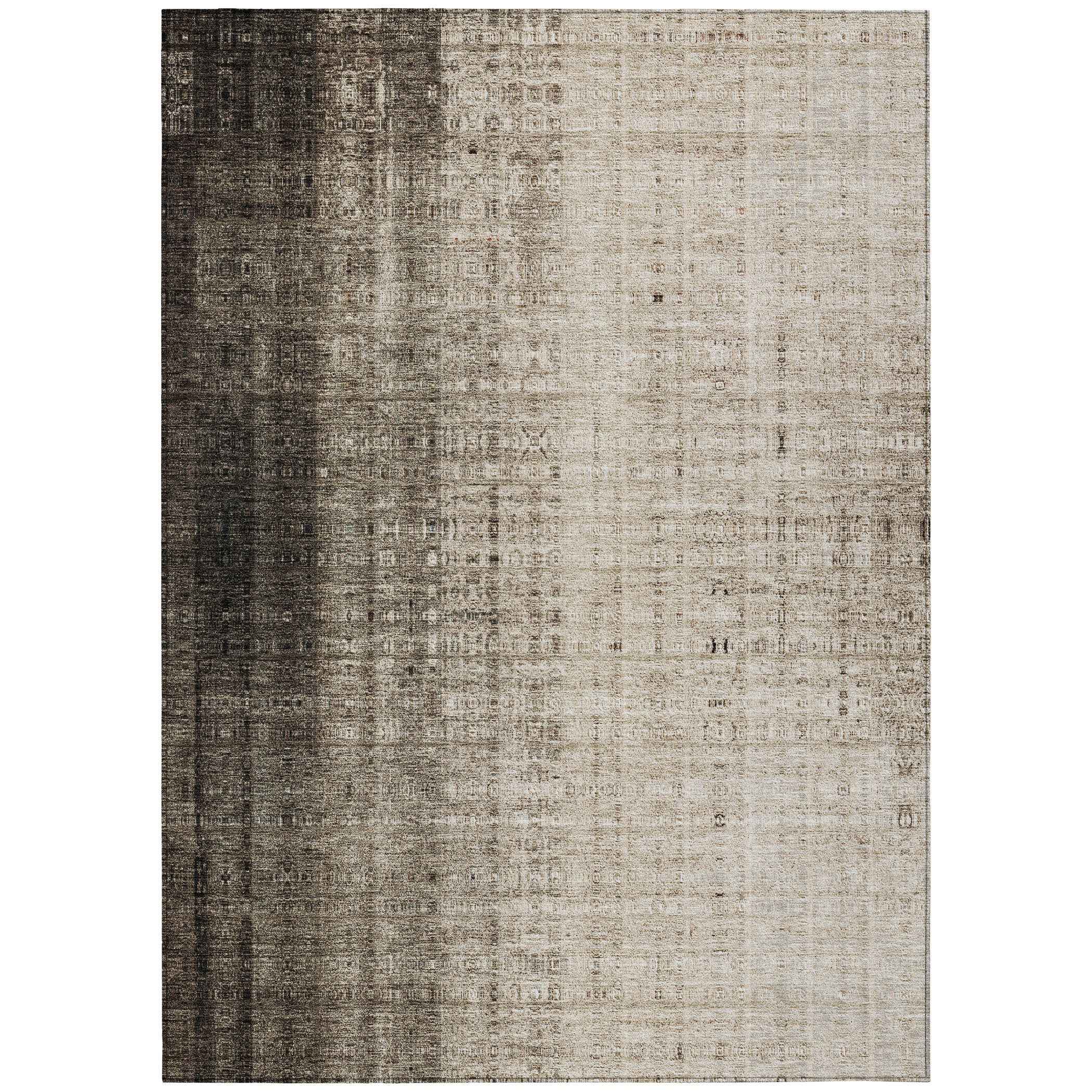 8' X 10' Brown And Beige Striped Washable Indoor Outdoor Area Rug
