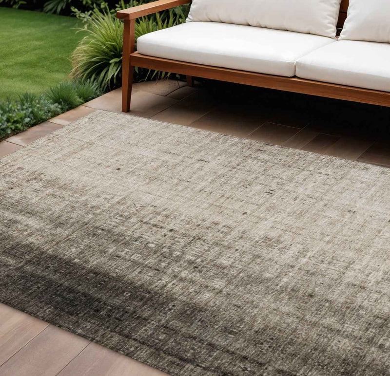 8' X 10' Brown And Beige Striped Washable Indoor Outdoor Area Rug