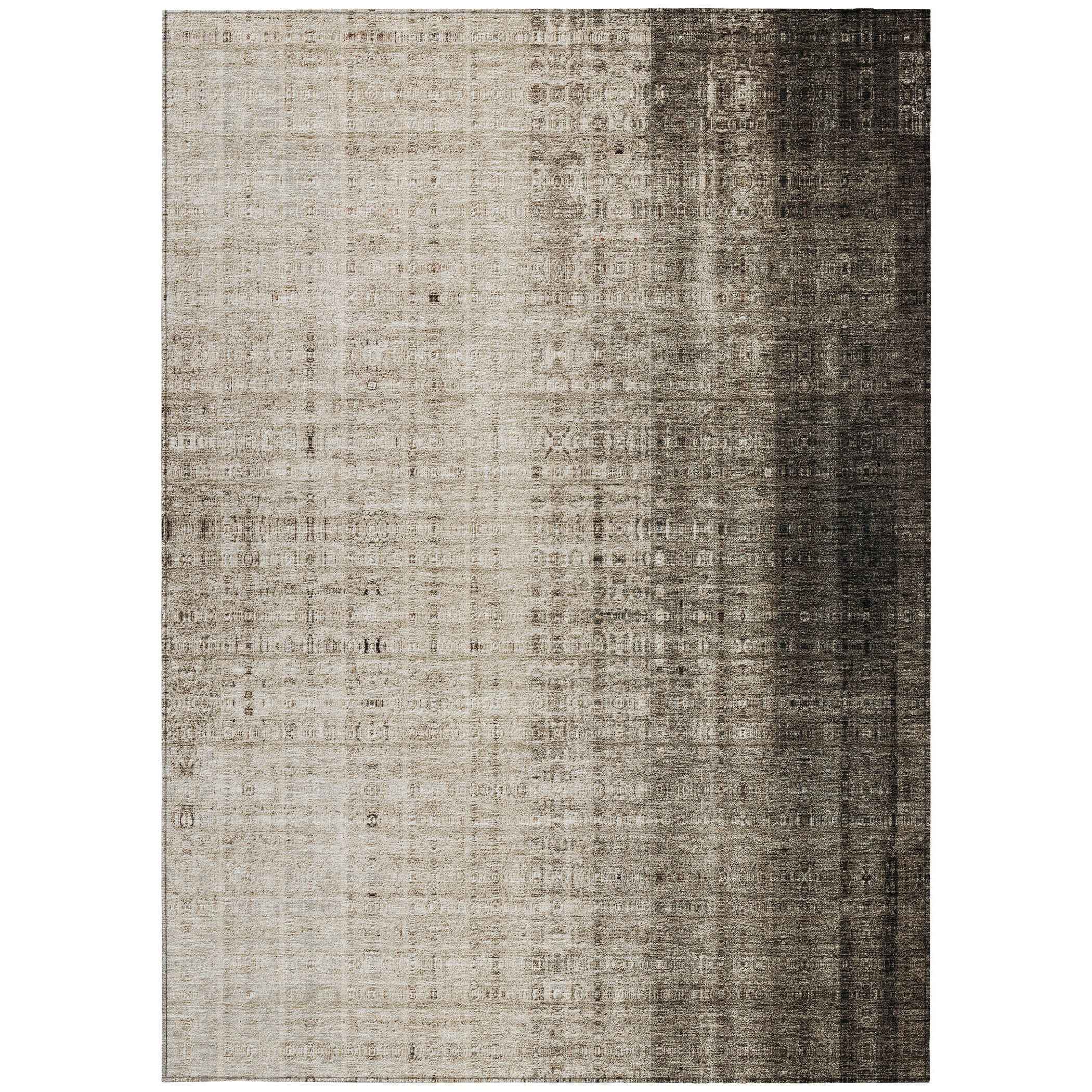 8' X 10' Brown And Beige Striped Washable Indoor Outdoor Area Rug