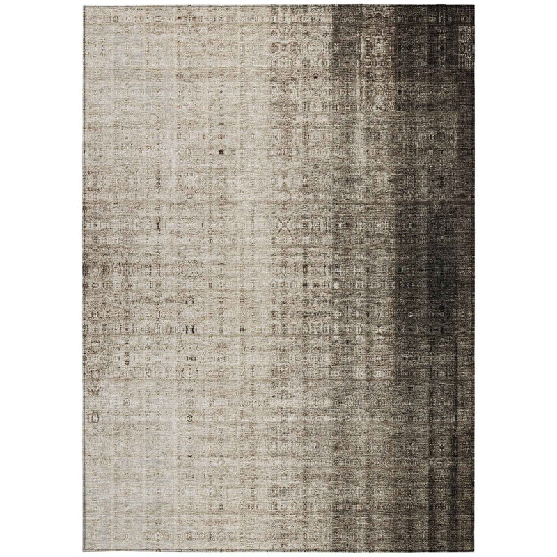 8' X 10' Brown And Beige Striped Washable Indoor Outdoor Area Rug