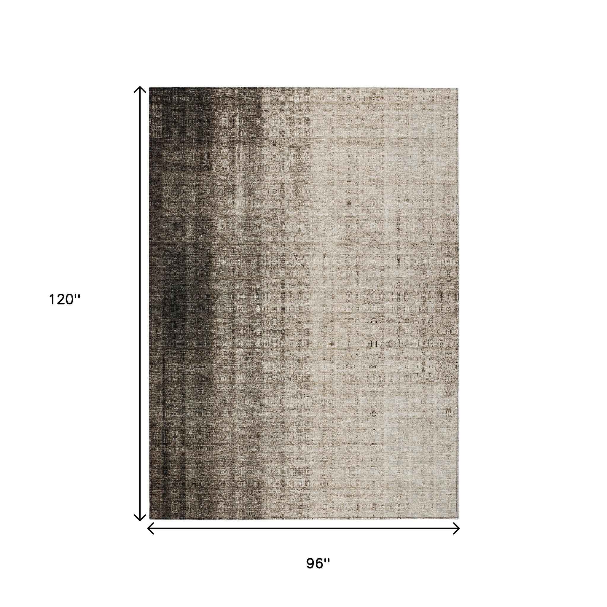 8' X 10' Brown And Beige Striped Washable Indoor Outdoor Area Rug