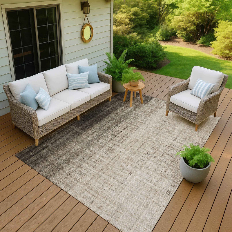 8' X 10' Brown And Beige Striped Washable Indoor Outdoor Area Rug