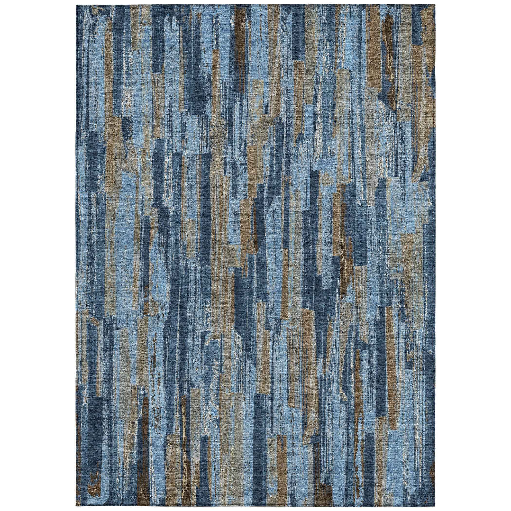 3' X 5' Navy Blue And Taupe Striped Washable Indoor Outdoor Area Rug