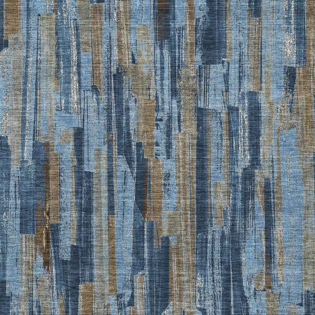 3' X 5' Navy Blue And Taupe Striped Washable Indoor Outdoor Area Rug