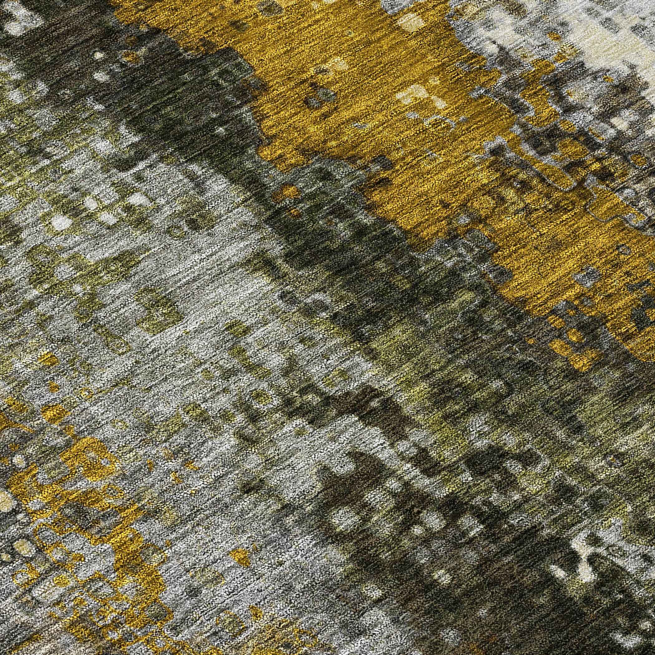 8' X 10' Pewter Gold And Silver Abstract Washable Indoor Outdoor Area Rug