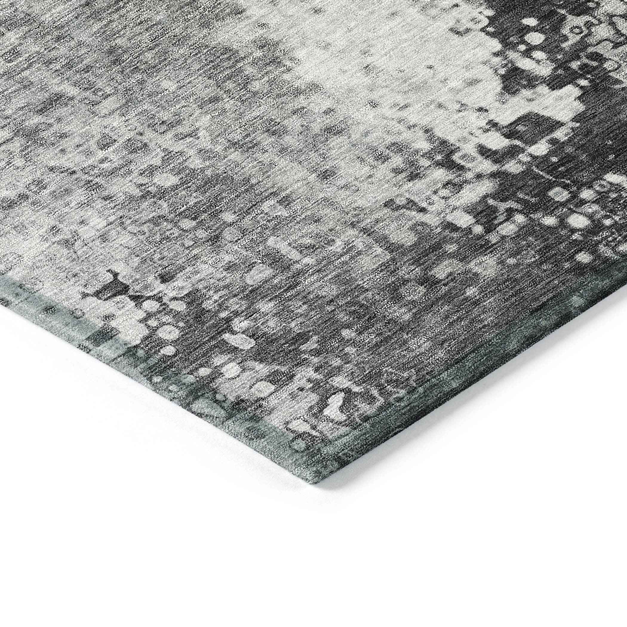 3' X 5' Gray And Silver Abstract Washable Indoor Outdoor Area Rug