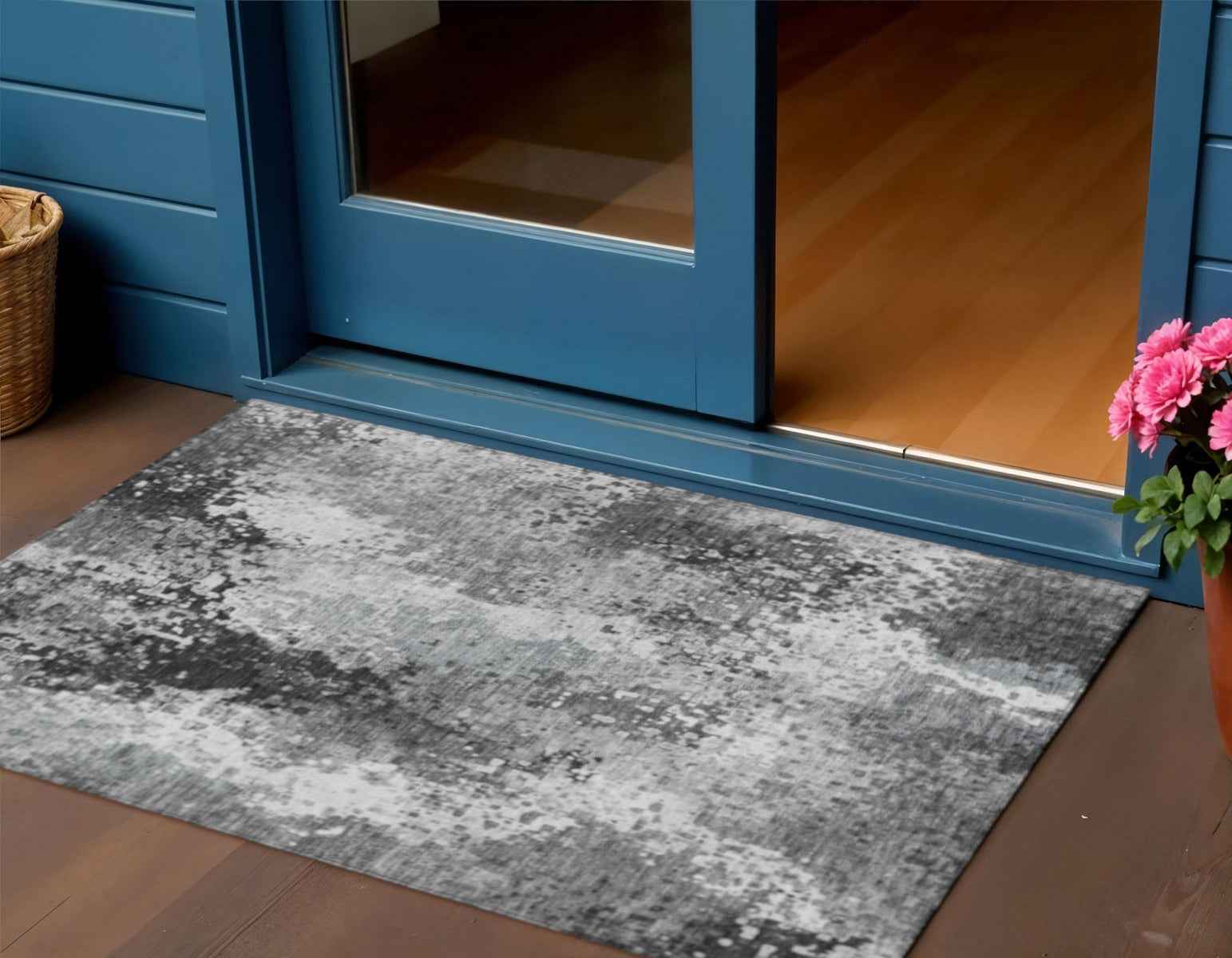 3' X 5' Gray And Silver Abstract Washable Indoor Outdoor Area Rug